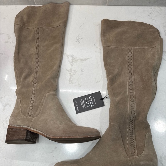 NWT Vince Camuto Taupe Over the Knee Suede Boots 9.5 wide leg - Picture 1 of 9
